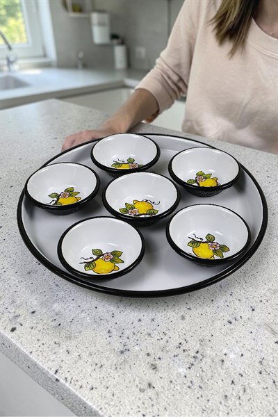 7 Parça Emaye Kahvaltı Seti, Sunum, Kahvaltı Tabağı, Reçellik, Zeytin, Peynir Tabağı, Çeyiz, Hediye