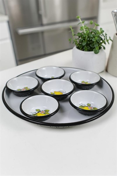 7 Parça Emaye Kahvaltı Seti, Sunum, Kahvaltı Tabağı, Reçellik, Zeytin, Peynir Tabağı, Çeyiz, Hediye