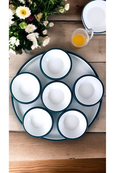 7 Parça Küçükboy Emaye Kahvaltı Seti, Sunum, Kahvaltı Tabağı, Reçellik, Zeytin, Peynir Tabağı, Çeyiz