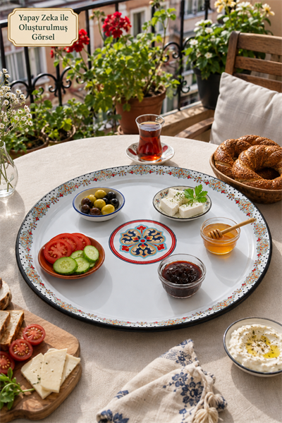 70 No Emaye Sini Sofra, Yemek Sunum Tepsi, Yer Sofrası Çinko ~68 Cm