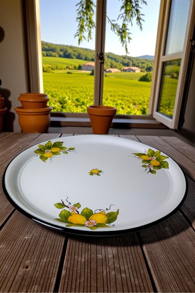 70 No Emaye Sini Sofra, Yemek Sunum Tepsi, Yer Sofrası Çinko ~68 Cm
