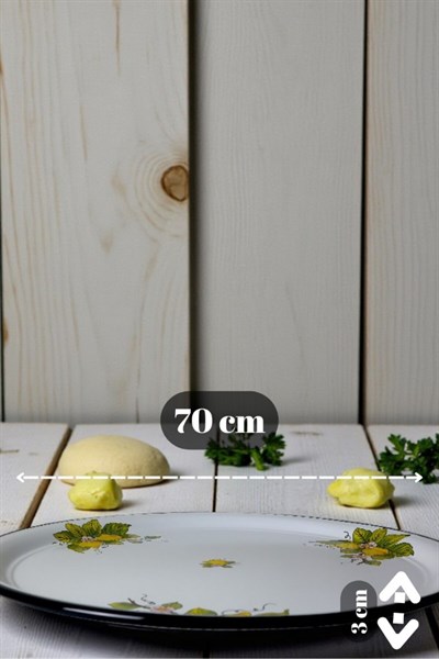 70 No Emaye Sini Sofra, Yemek Sunum Tepsi, Yer Sofrası Çinko ~68 Cm