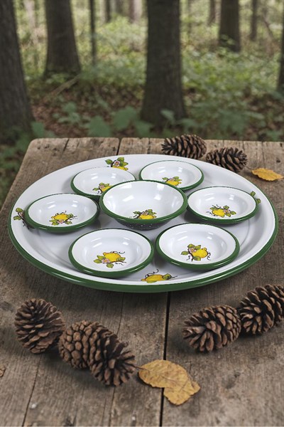 8 Parça Emaye Kahvaltı Seti, Sunum, Kahvaltı Tabağı, Reçellik, Zeytin, Peynir Tabağı, Çeyiz, Hediye