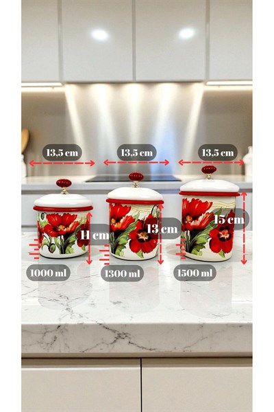 Emaye Kavanoz Kapaklı-1 /-1.3 / -1.5 Litre-baharatlık, Çeyiz ,Yoğurt Mayalama, Çok Amaçlı Kavanoz