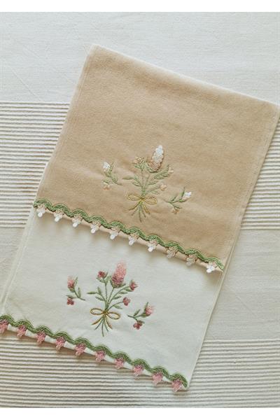 30 x 50 Çiçekli Nakış İşlemeli Kadife Mutfak Havlusu %100 Pamuk