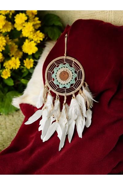 El Yapımı Örme Desen Kuş Tüyü Süslemeli Düş Kapanı Dreamcatcher 16x55 cm
