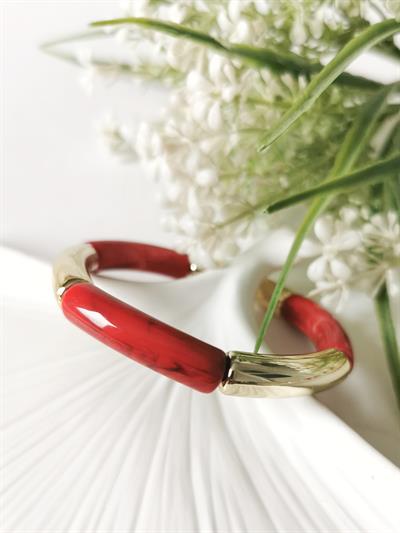 Gold Detaylı Lastikli Kırmızı Bileklik 