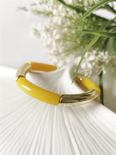 Gold Detaylı Lastikli Sarı Bileklik 