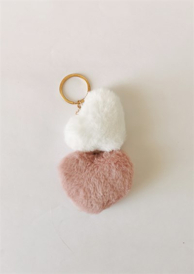 İkili Peluş Kalp Charm Anahtarlık Pembe Gül Kurusu– Çanta Süsü Sevimli Yumuşak Aksesuar