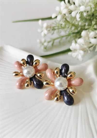 İnci Detaylı Mine Kaplama Çiçek Küpe