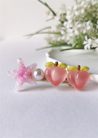 Simli Denizyıldızı & Şeftali Desenli Pensli Toka – 6x2,5 cm