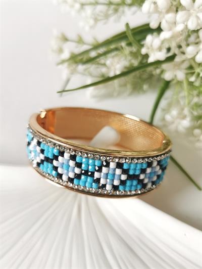 Taş İşlemeli Mavi Kelepçe