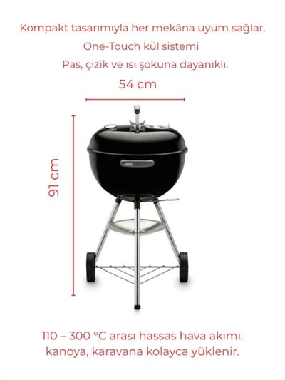 Weber Classic Kettle 47 cm – Parlak Siyah Emaye Emayeli Kazan | One-Touch™ Temizlik | Kompakt 47 cm Çap