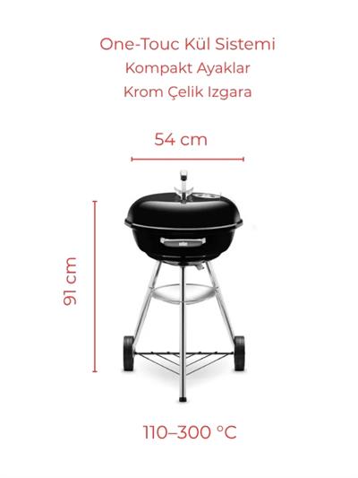 Weber Compact Kettle 47 cm – Parlak Siyah Emaye Çift Emayeli Kazan | One-Touch™ Temizlik