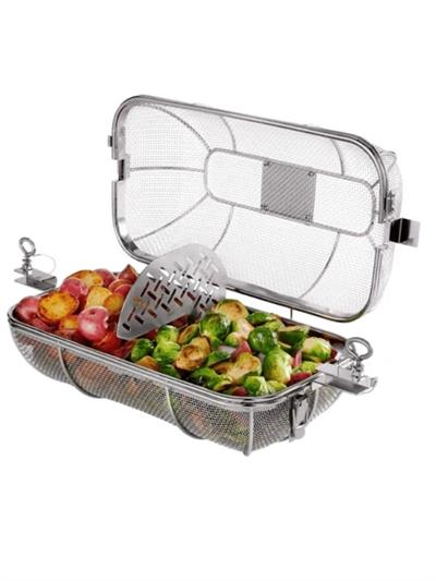 Weber CRAFTED Rotisserie Crisping Basket 7686 – Gourmet BBQ System Paslanmaz Çelik | Ayırıcı Bölmeli Çevirmeli Delikli Sepet | GBS™ Uyumlu