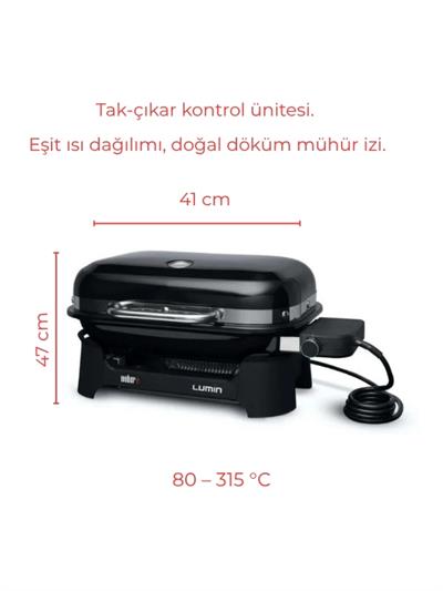 Weber Lumin™  Elektrikli Izgara – 1 500 W | 315 °C Sear | Smoke-Steam-Keep Warm