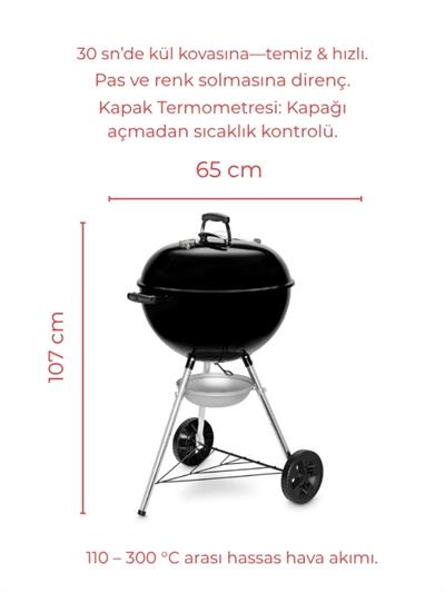 Weber Original Kettle E-5710 – Parlak Siyah Emaye Çift Emayeli Kazan | One-Touch™ Temizlik | 57 cm Klasik Çap