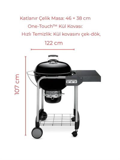 Weber Performer GBS 57 cm Kömürlü Barbekü – One-Touch™ Temizlik | GBS Döküm Izgara | Katlanır Çelik Masa