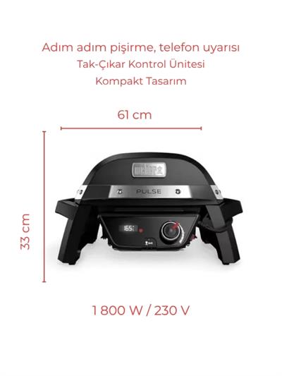Weber Pulse 1000 Akıllı Elektrikli Izgara – 1 800 W | Weber Connect | 41 × 31 cm