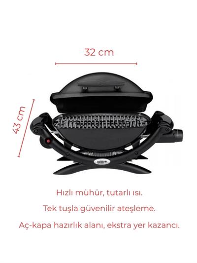 Weber Q 1000 – Klasik Siyah Döküm Izgara | 2,5 kW Tek Brülör | Easy-Ignite™ Ateşleme