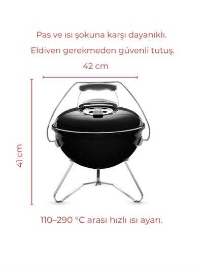 Weber Smokey Joe Premium 37 cm – Parlak Siyah Emaye Tuck-N-Carry™ Kapak Kilidi | 37 cm Portatif Kettle