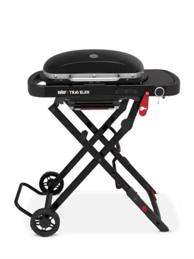 Weber Traveler Compact – Stealth Siyah 49 × 26 cm Döküm Izgara | 2,8 kW Brülör | Tek Pedalla Katlanır