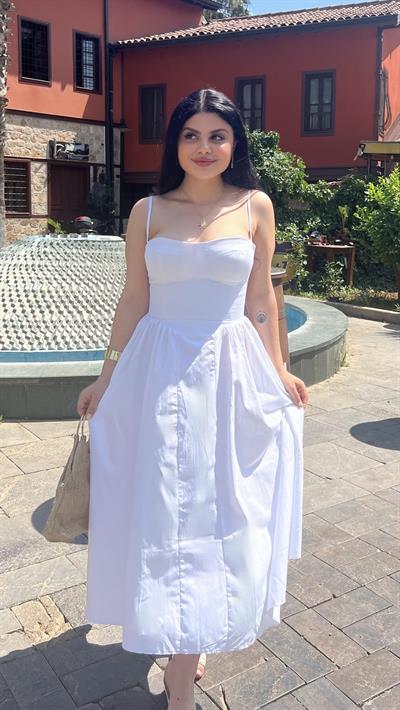 ASKILI GÖĞÜS KUPLU BEYAZ ELBİSE
