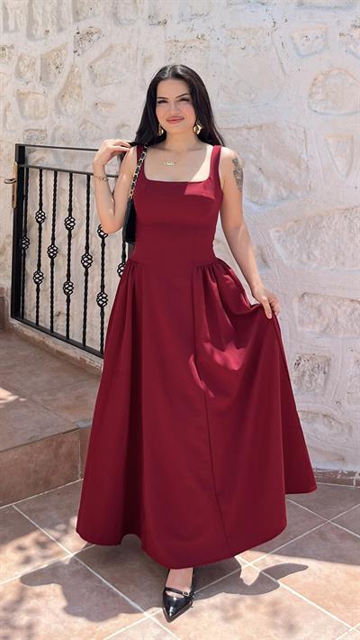BORDO KARE YAKA ELBİSE