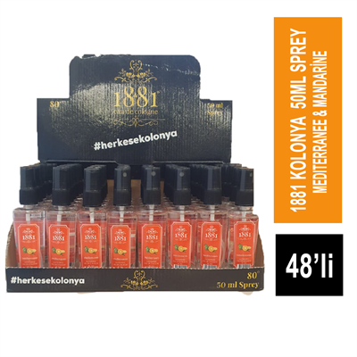 1881 Kolonya 50 ml Sprey Mediterrane & Mandarine 48'li Paket