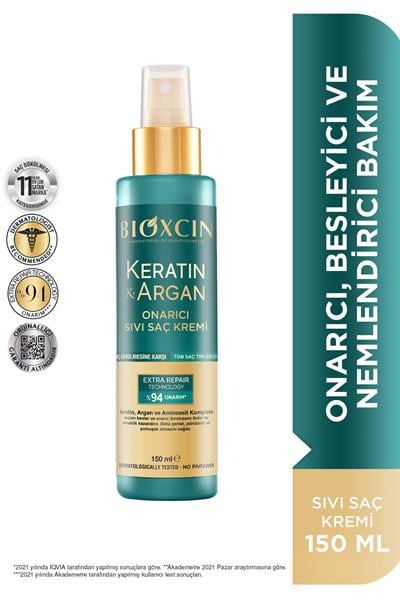 Bioxcin Keratin & Argan Onarıcı Sıvı Saç Bakım Kremi 150 ml - Yıpranmış Ve Hassas Saçlar