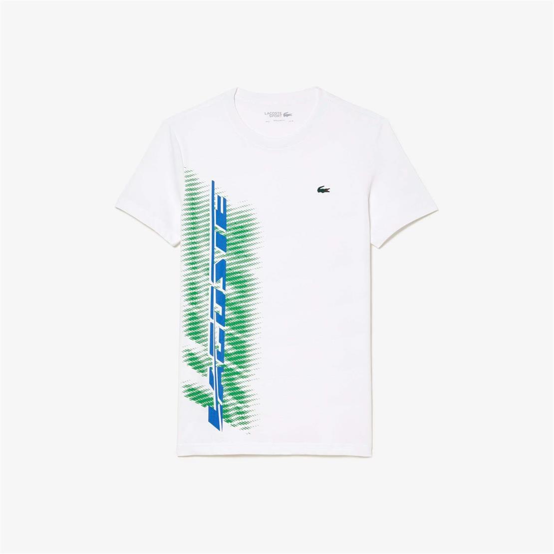Lacoste SPORT Erkek Regular Fit Bisiklet Yaka Organik Pamuk Baskılı Beyaz T-Shirt