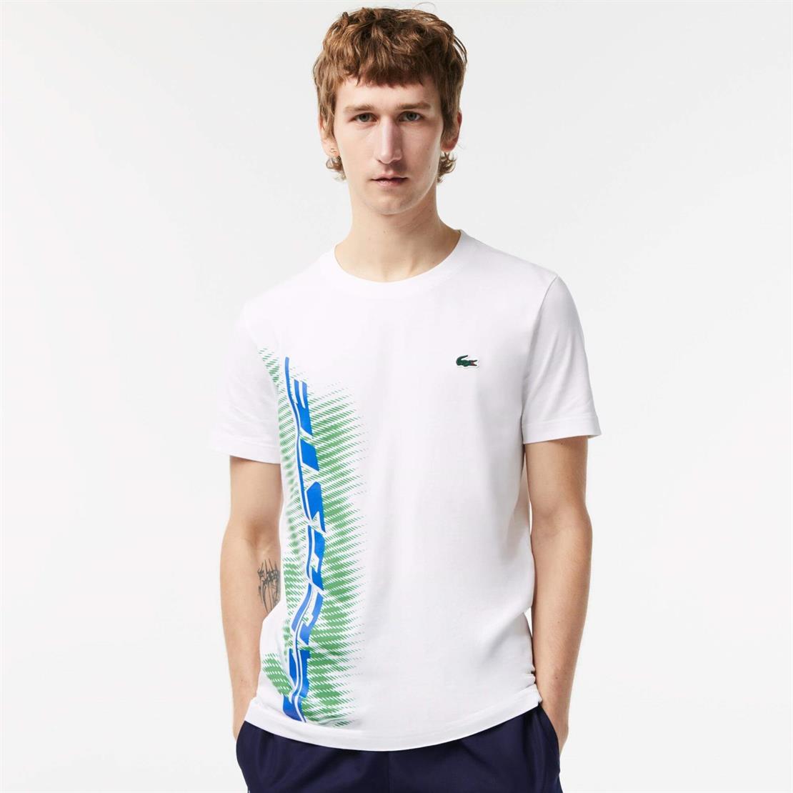 Lacoste SPORT Erkek Regular Fit Bisiklet Yaka Organik Pamuk Baskılı Beyaz T-Shirt
