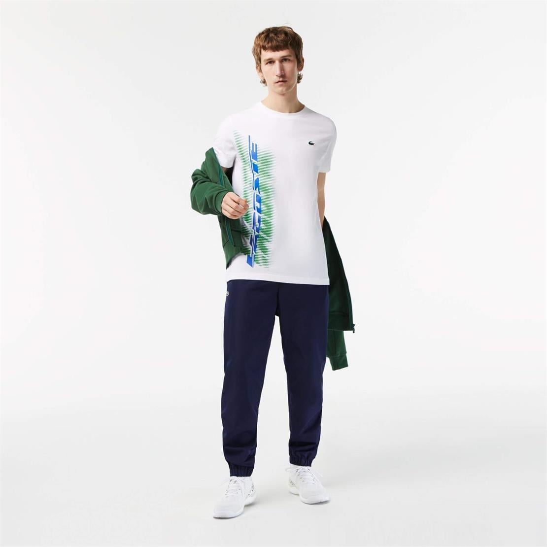 Lacoste SPORT Erkek Regular Fit Bisiklet Yaka Organik Pamuk Baskılı Beyaz T-Shirt