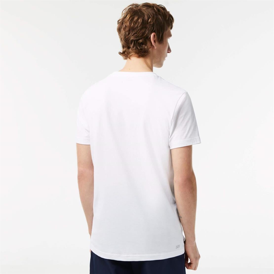 Lacoste SPORT Erkek Regular Fit Bisiklet Yaka Organik Pamuk Baskılı Beyaz T-Shirt
