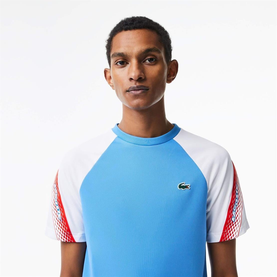 Lacoste SPORT Erkek Regular Fit Bisiklet Yaka Renk Bloklu Mavi T-Shirt