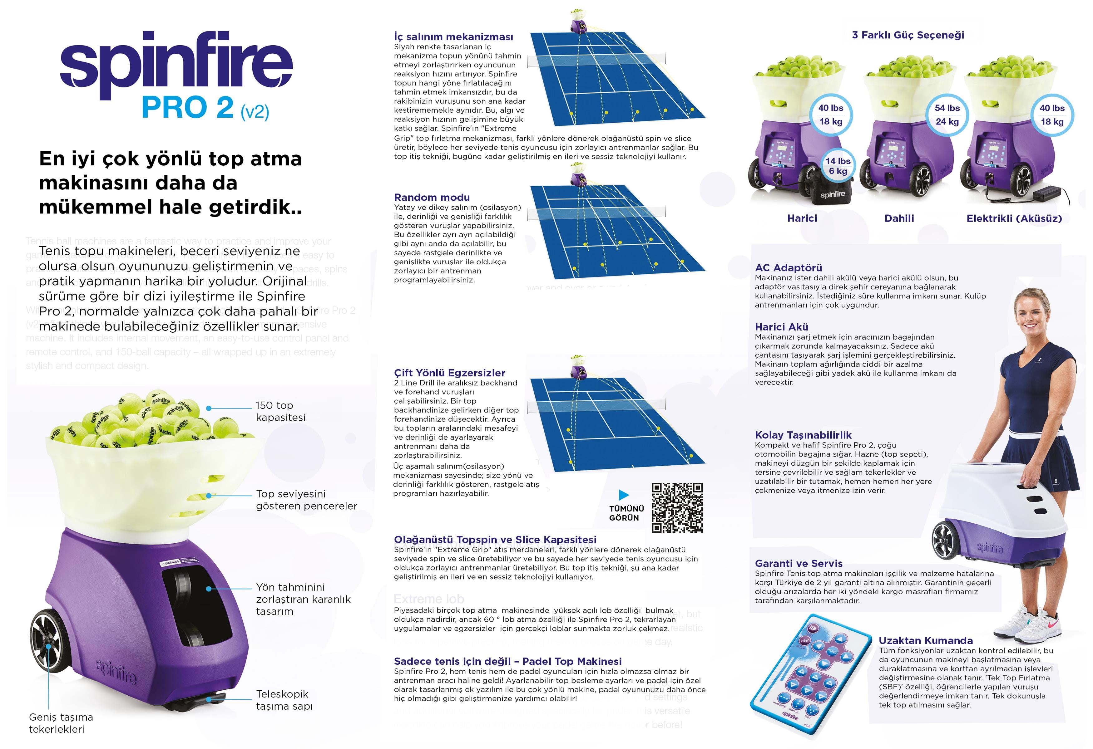 Spinfire Pro 2 v2 Çok Fonksiyonlu Tenis Top Atma Makinesi (Harici Akü)