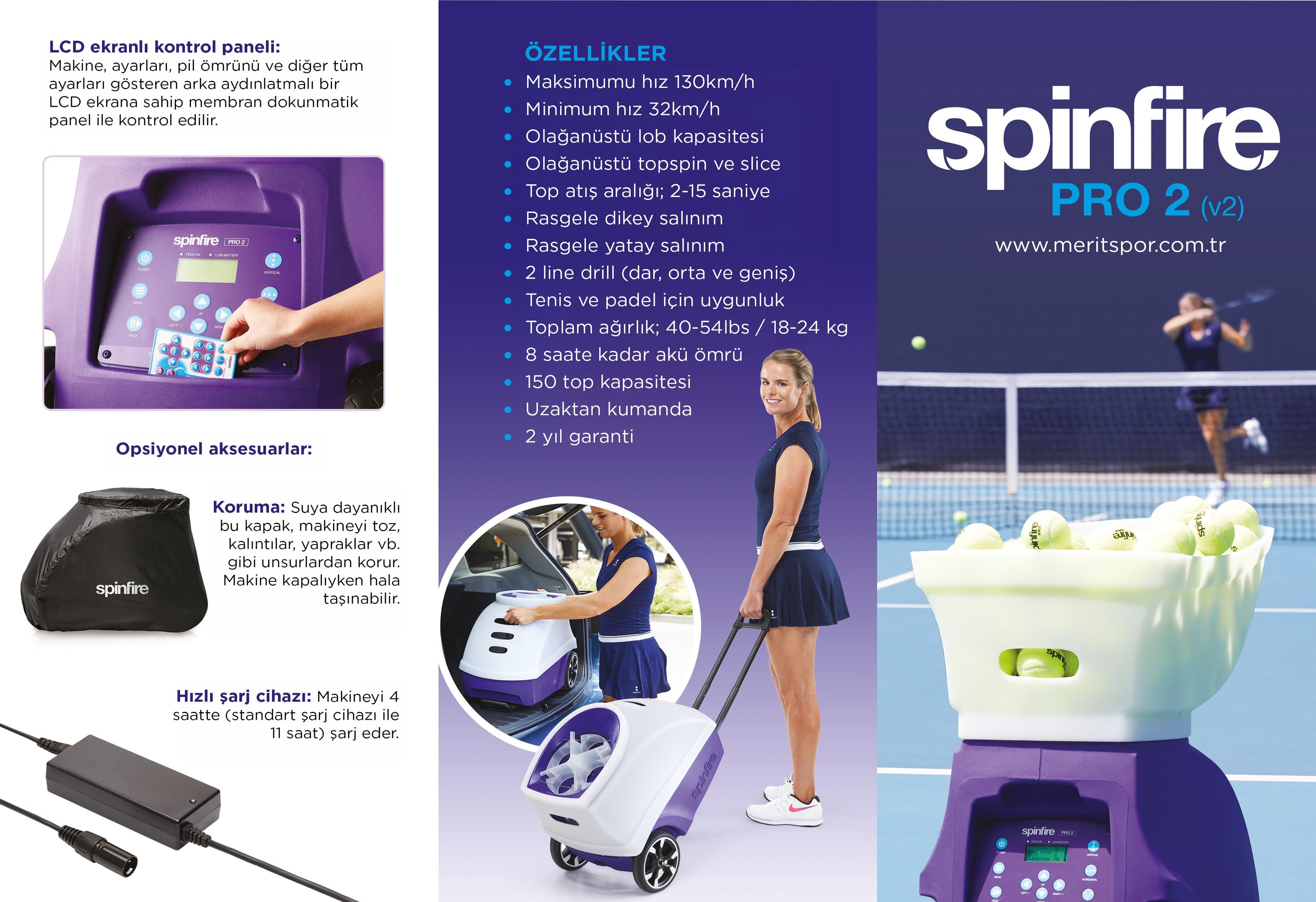 Spinfire Pro 2 v2 Çok Fonksiyonlu Tenis Top Atma Makinesi (Harici Akü)
