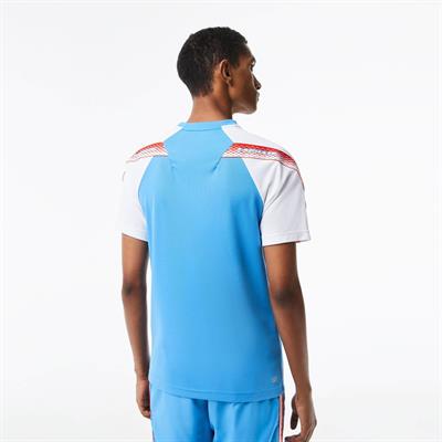 Lacoste SPORT Erkek Regular Fit Bisiklet Yaka Renk Bloklu Mavi T-Shirt
