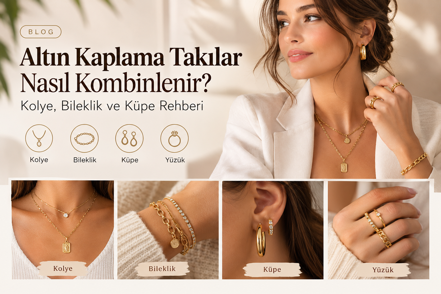 Altın Kaplama Takı Kombinleri: Kolye, Bileklik ve Küpe