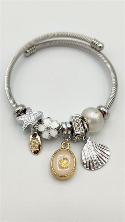 deniz kabuğu charm çelik pandora bileklik (gümüş renk)