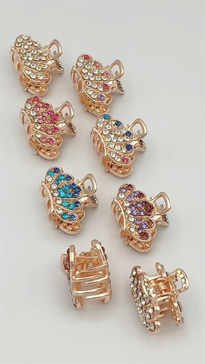 fransız model renkli taşlı taç figür el yapımı mini mandal toka (12'li)