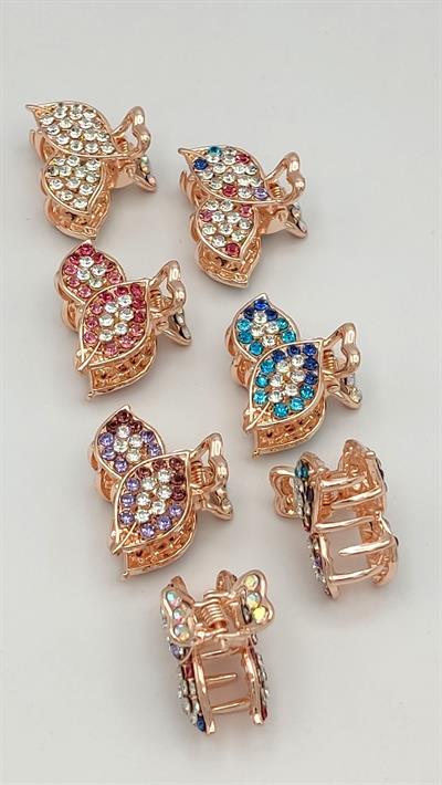 fransız model renkli taşlı yaprak figür el yapımı mini mandal toka (12'li)