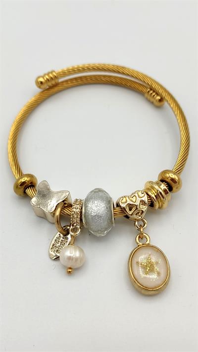 inci ve deniz yıldızı charm çelik pandora bileklik (gold renk)