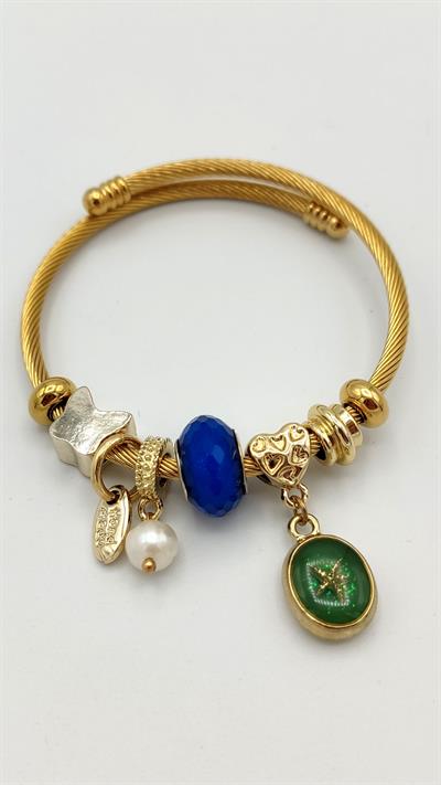inci ve yeşil deniz yıldızı charm çelik pandora bileklik (gold renk)