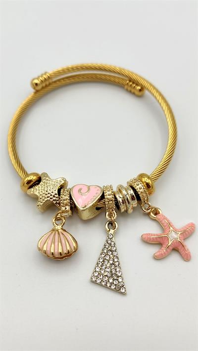 istiridye ve deniz yıldızı charm çelik pandora bileklik (gold renk)