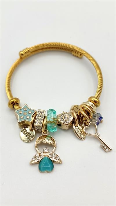 melek ve anahtar charm çelik pandora bileklik (gold renk)