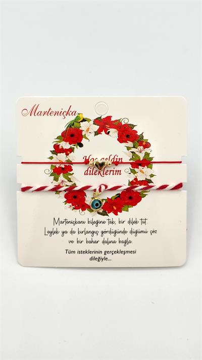 pirinç nazarlık evil eye kalp figür makrome düğümlü marteniçka bileklik