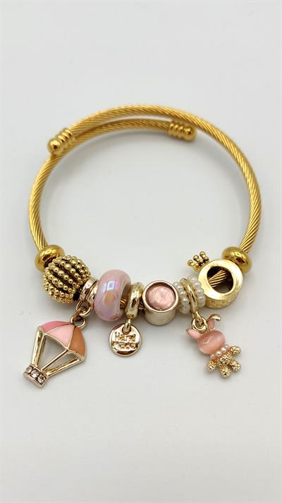 pudra balon charm çelik pandora bileklik (gold renk)