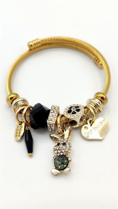 yeşil tavşan charm çelik pandora bileklik (gold renk)