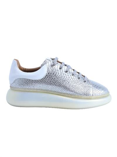 POLETTO  HAKİKİ DERİ GUMUS-BEYAZ Sneaker Düz 777 01